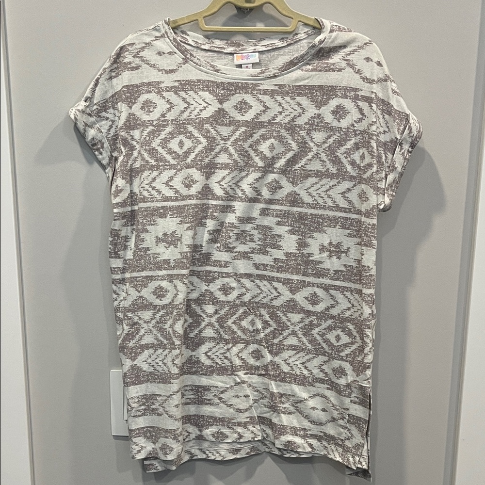 LuLaRoe Geometric Patterned Brown and Cream Tee